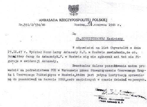 Odpowiedź z Moskwy dotycząca Jerzego Schnittera