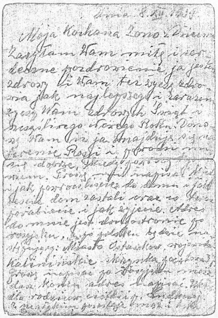 List Stanisława Ścigacza z obozu w Ostaszkowie.