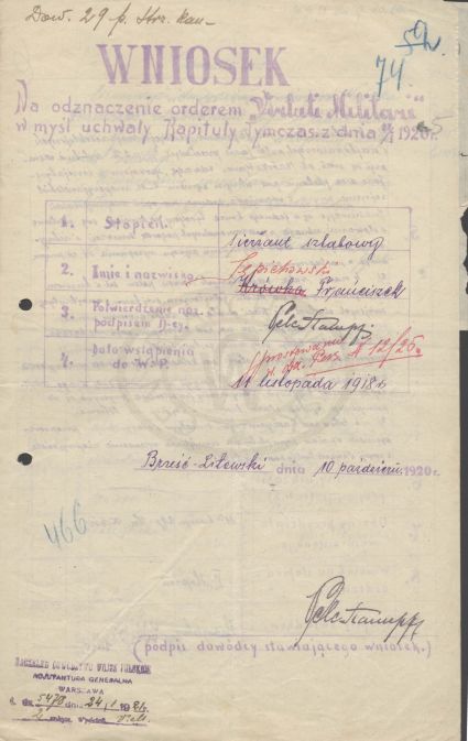 Wniosek Virtuti Militari dotyczący Franciszka Sepichowskiego