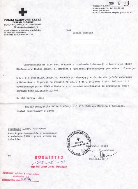 Poszukiwania przez PCK Stefana Skiby.