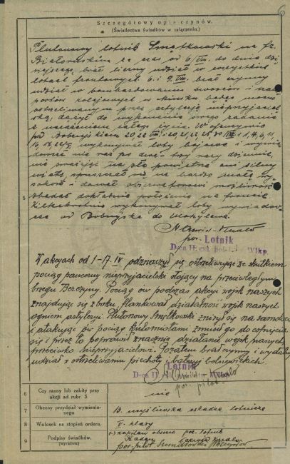 Opis czyn&oacute;w Antoniego Smętkowskiego we wniosku o order Virtuti Militari