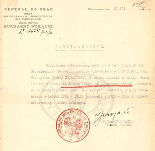 Informacje o służbie dla Polski Mieczysława Smorawińskiego