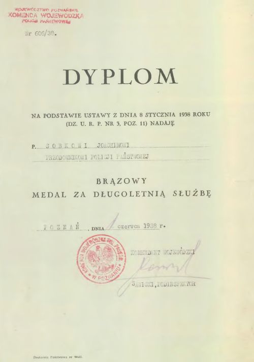 Dyplom Brązowego Medalu Joachima Sobczaka