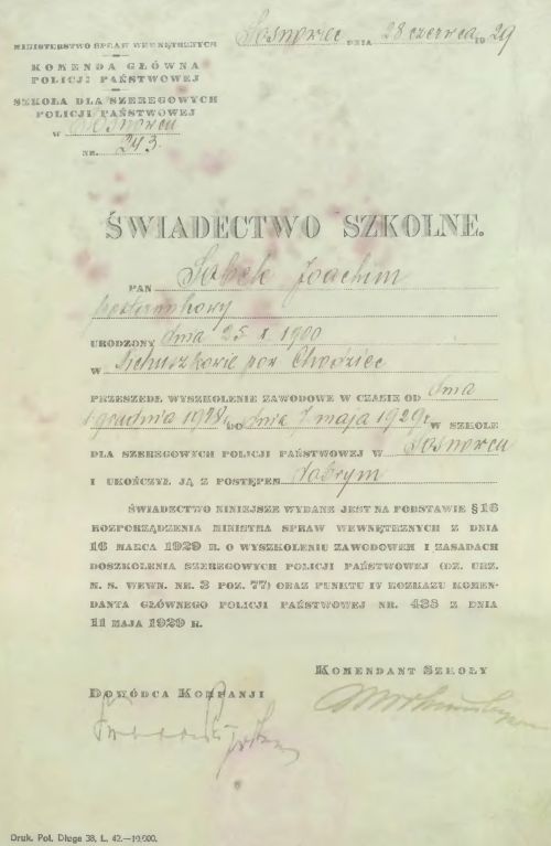 Świadectwo Szkolne Joachima Sobka