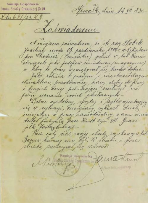 Zaświadczenie Joachima Sobczaka