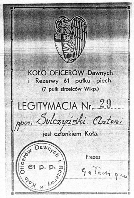 Legitymacja Antoniego Sulczyńskiego