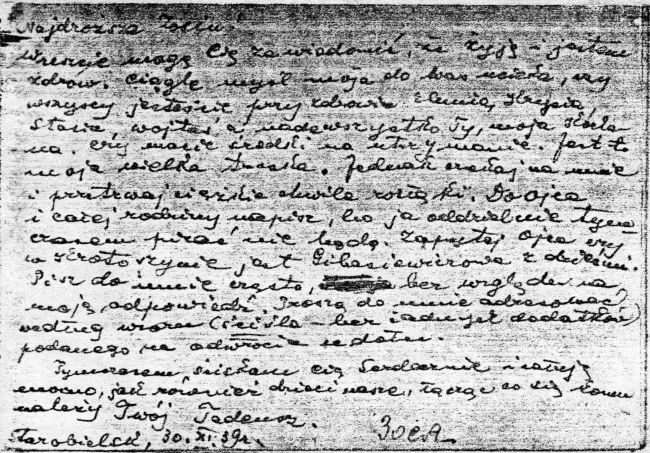 List Tadeusza Sumińskiego z obozu w Starobielsku