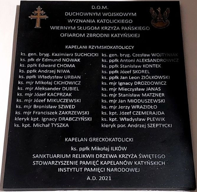 Tablica duchownych zamordowanych w Katyniu Święty Krzyż