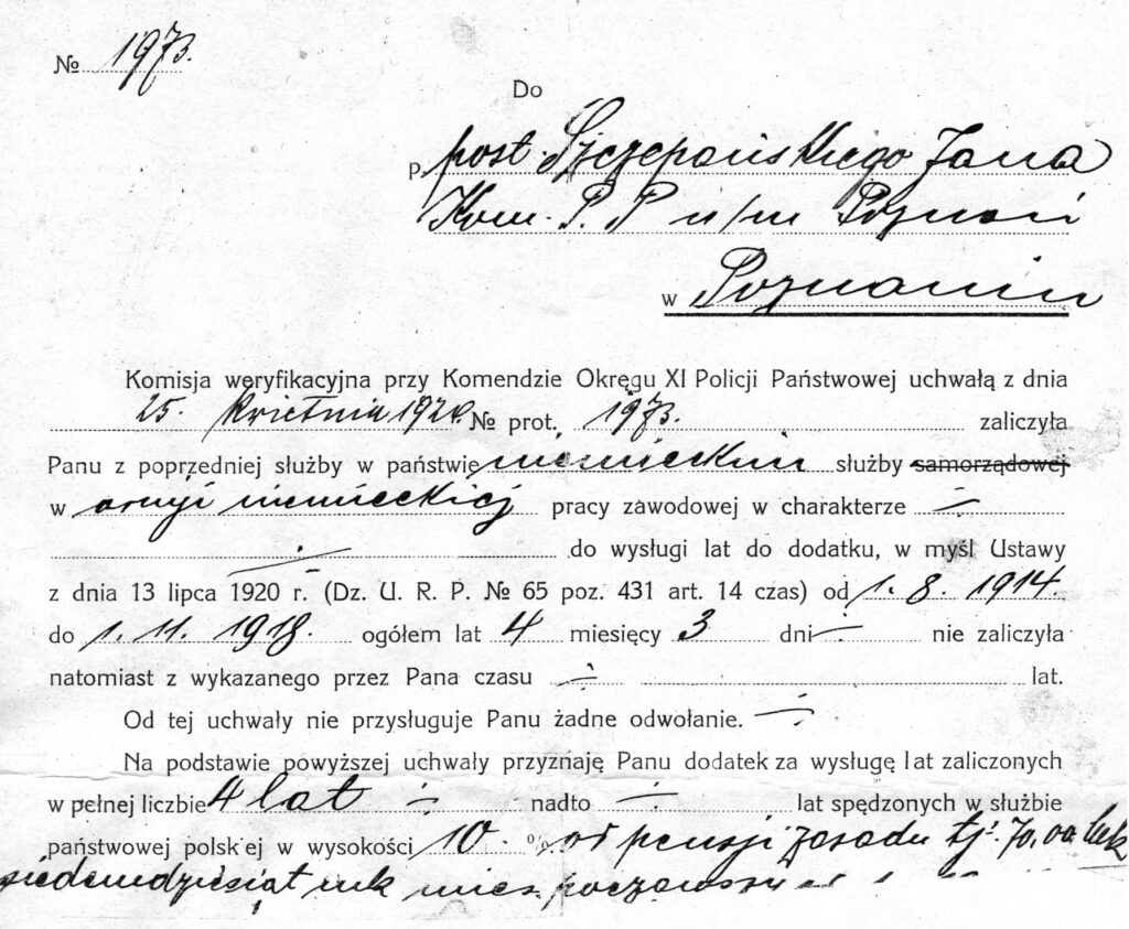 Decyzja dotycząca posterunkowego Jana Szczepańskiego