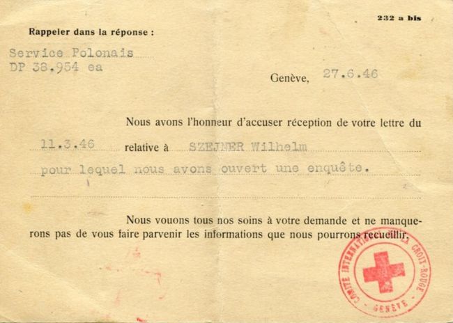 Potwierdzenie otrzymania zgłoszenie przez MCK - dotyczące Wilhelma Szejner