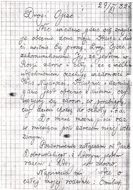 List Edwarda Sztarka z obozu w Kozielsku