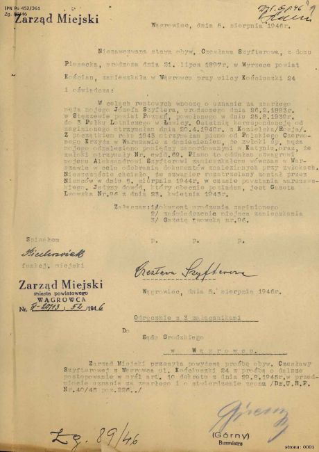 Wniosek o uznanie za zmarłego Józef Szyfter