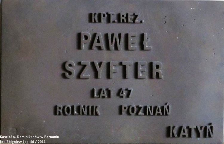 Paweł Szyfter tabliczka w kościele Ojc&oacute;w Dominikan&oacute;w w Poznaniu