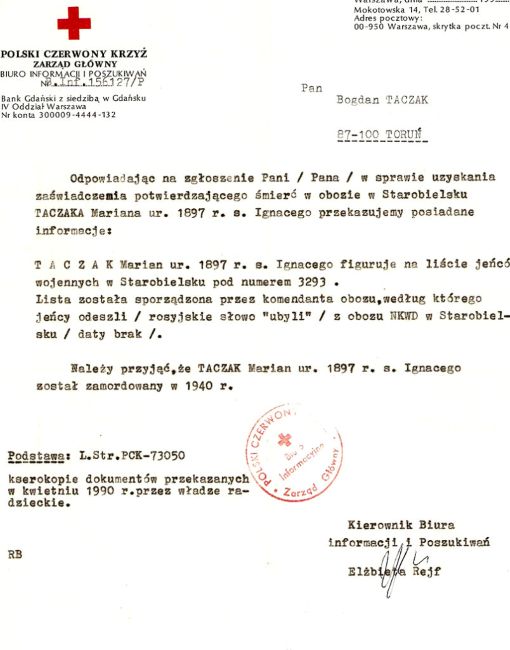 Informacja z PCK - Marian Taczak