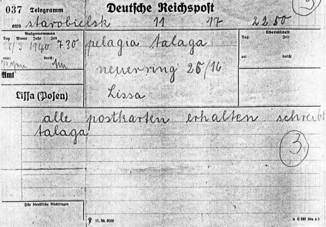 Franciszek Talaga - telegram ze Starobielska
