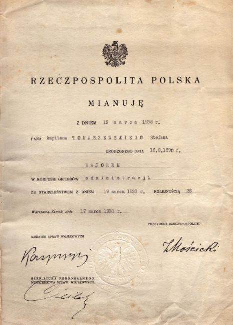 Mianowanie Stefana Tomaszewskiego majorem.