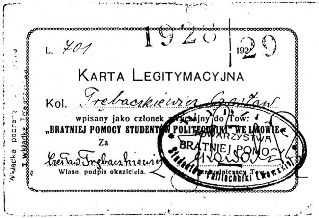 Karta legitymacyjna Czesława Trębaczkiewicza