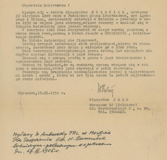 Poszukiwanie Mieczysława Trzeciaka po wojnie