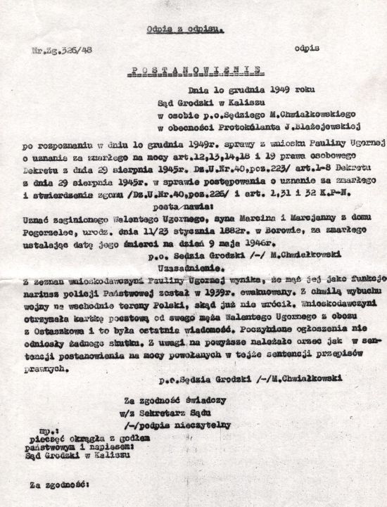 Akt zgonu Walentego Ugornego