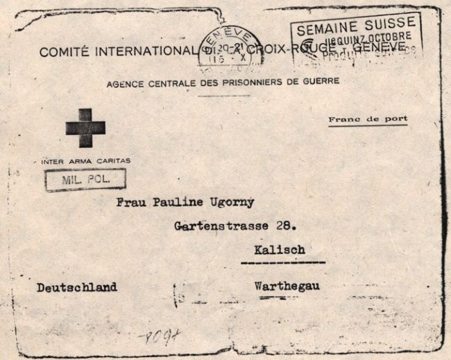 Koperta listu MCK dotycząca Walentego Ugornego