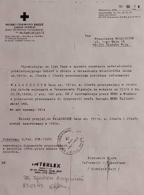 Informacja z PCK dotycząca Leona Walaszczyka