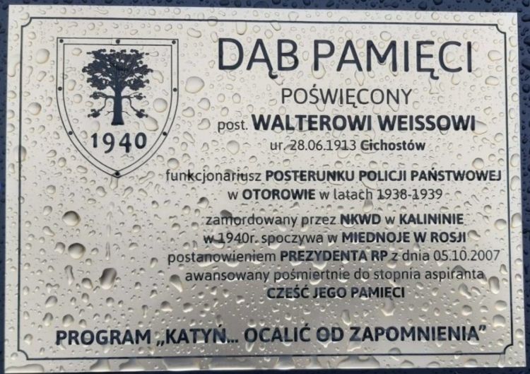 Tablica dębu pamięci Waltera Weiss
