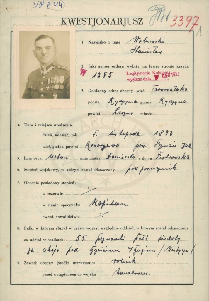 Kwestionariusz Stanisława Wolnowskiego