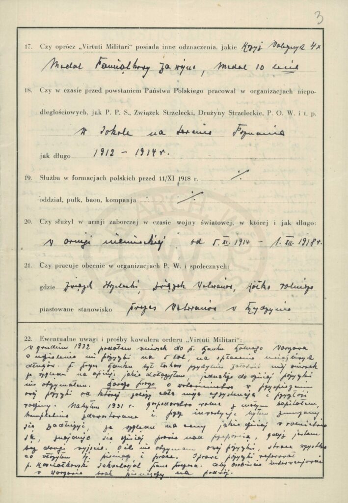 Kwestionariusz Stanisława Wolnowskiego