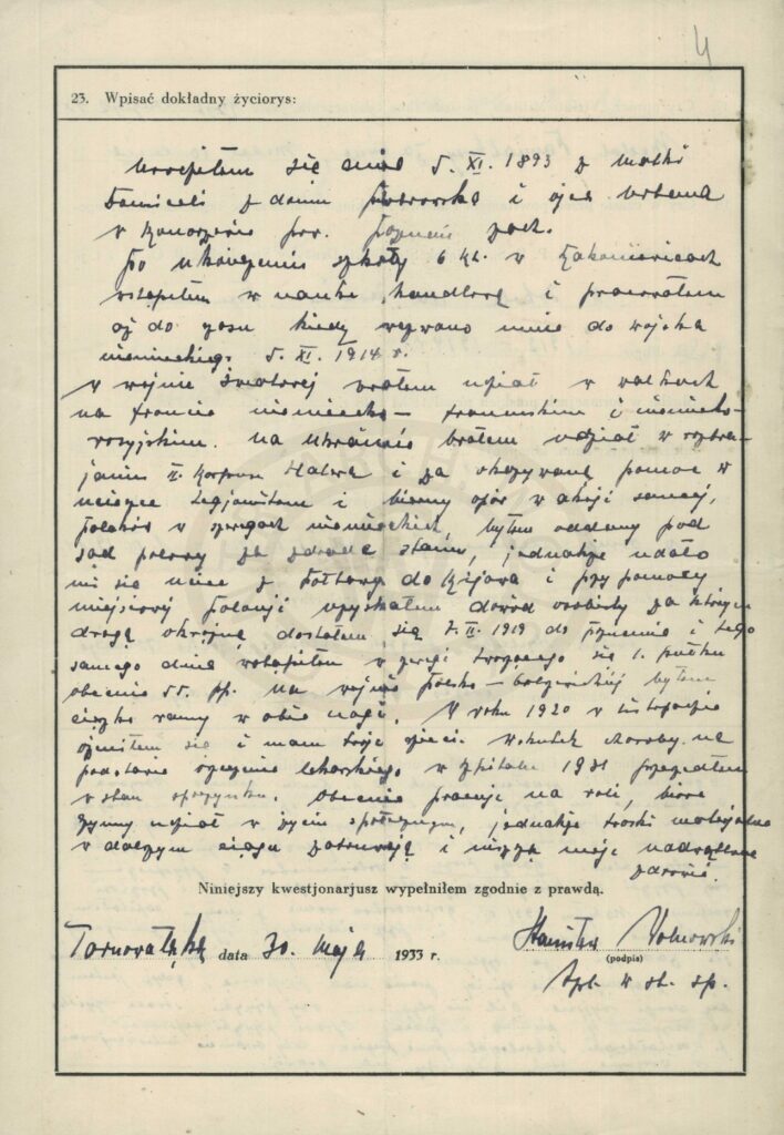 Kwestionariusz Stanisława Wolnowskiego
