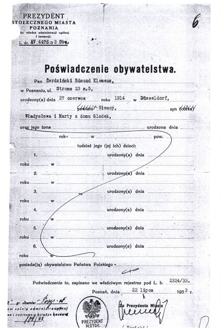 Poświadczenie obywatelstwa Edmunda Żerdzińskiego