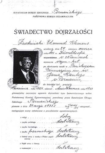 Swiadectwo Dojrzalosci Edmund Zerdzinski