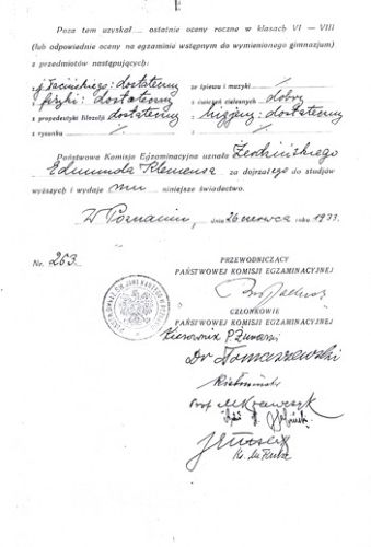 Swiadectwo Dojrzalosci Edmund Zerdzinski