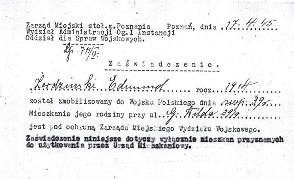 Zaswiadczenie dotyczące Emunda Żerdzińskiego