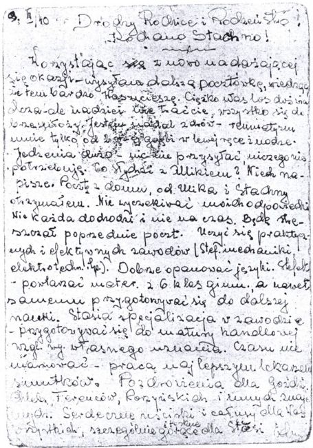 List od Edmunda Żerdzińskiego z obozu w Starobielsku