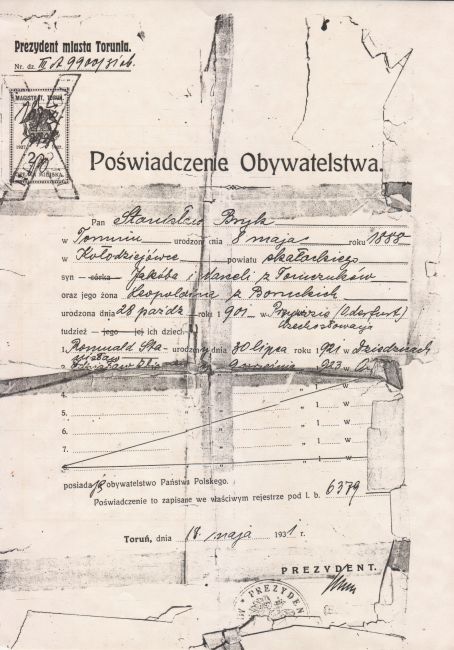 Poświadczenie obywatelstwa Stanisława Bryk