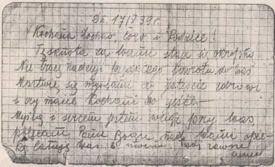 Czesław J&oacute;zef Golędzinowski, kartka z obozu datowana 17 października 1939 roku