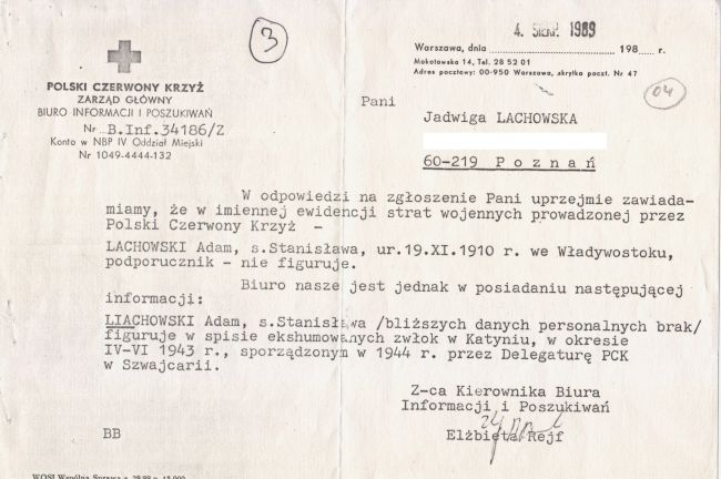 Informacja z PCK dotycząca Adama Lachowskiego