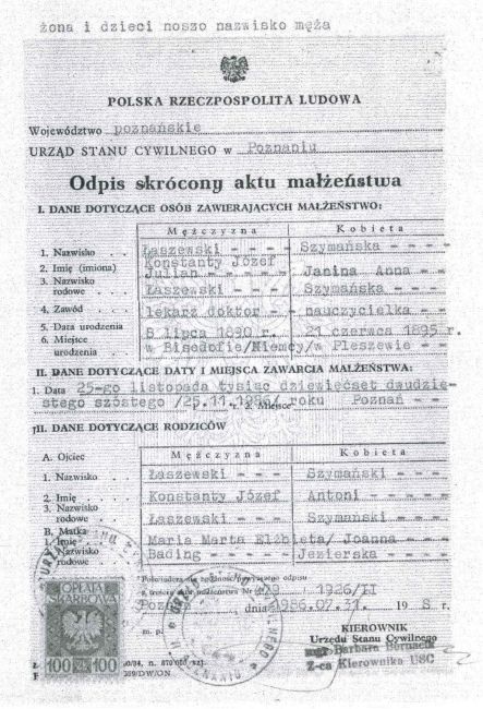Akt ślubu Konstantego Łaszewskiego  Grzymały