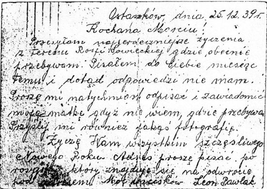 Leon Pawlak - list do narzeczonej Marty Stachowiak z Ostaszkowa