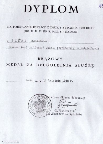 Dyplom Stanisław Pełki