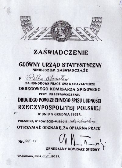 Stanisław Pełka - zaświadczenie