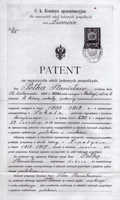 Patent nauczycielski Stanisława Pełki