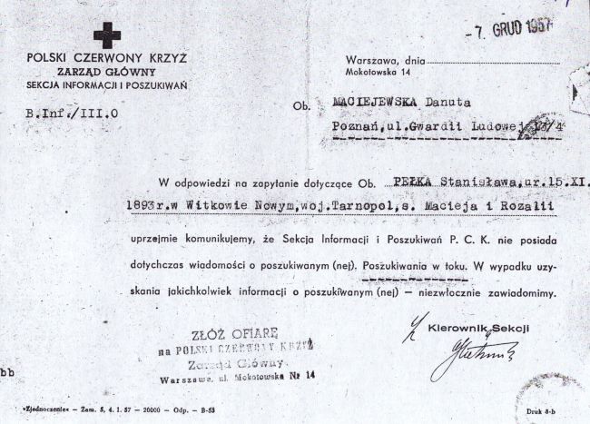 Poszukiwanie Stanisława Pełki przez PCK.