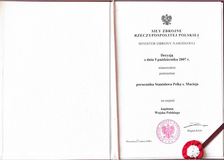 Pośmiertna nominacja Stanisława Pełki na wyższy stopień