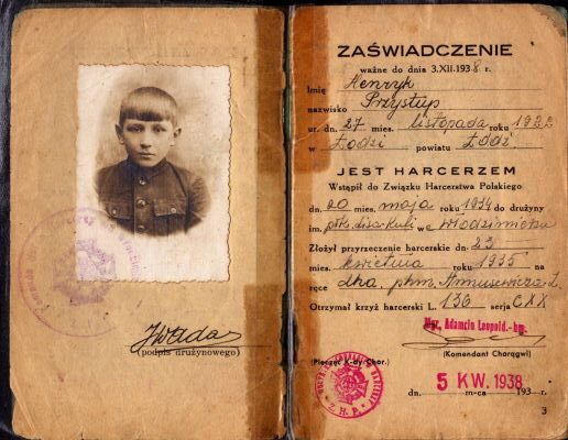 Legitymacja ZHR Henryka Przystupa syna Romana.