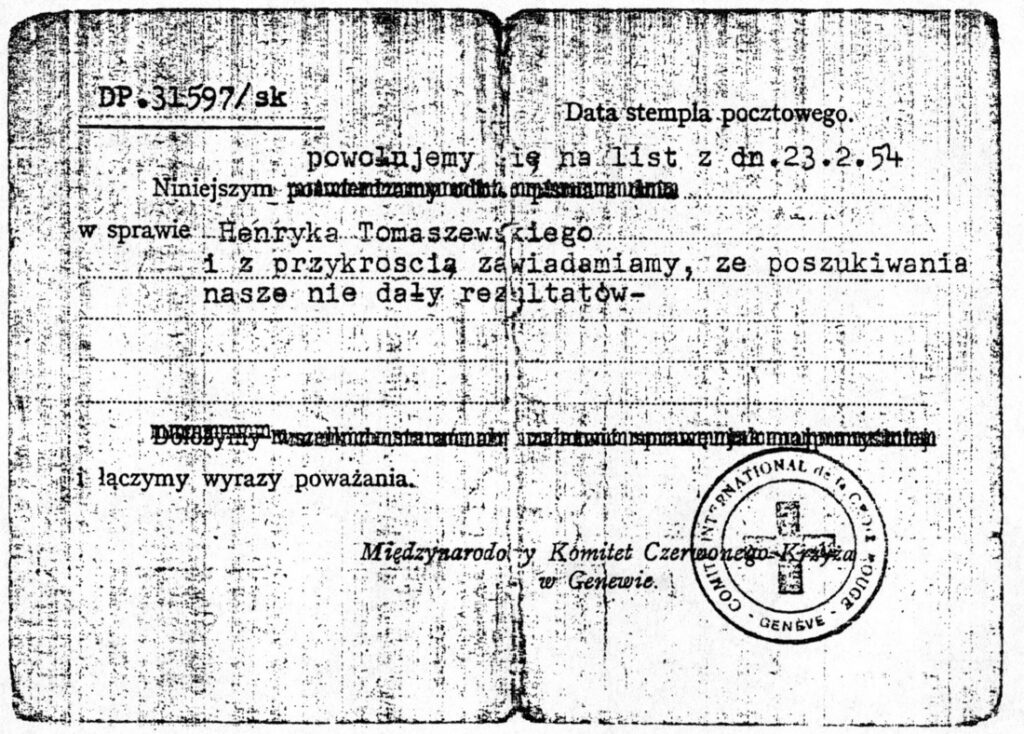 Informacja z PCK dotycząca Henryka Tomaszewskiego