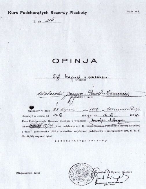 Opinia wojskowa dotycząca Janusza Walawskiego