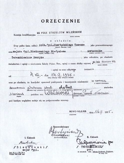 Janusz Walawski orzeczenie z nominacją na podporucznika